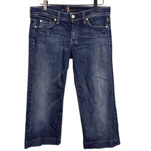7 For All Mankind Dojo Crop Denim Jeans Wide Leg Size 28 Dark Wash Y2k Retro